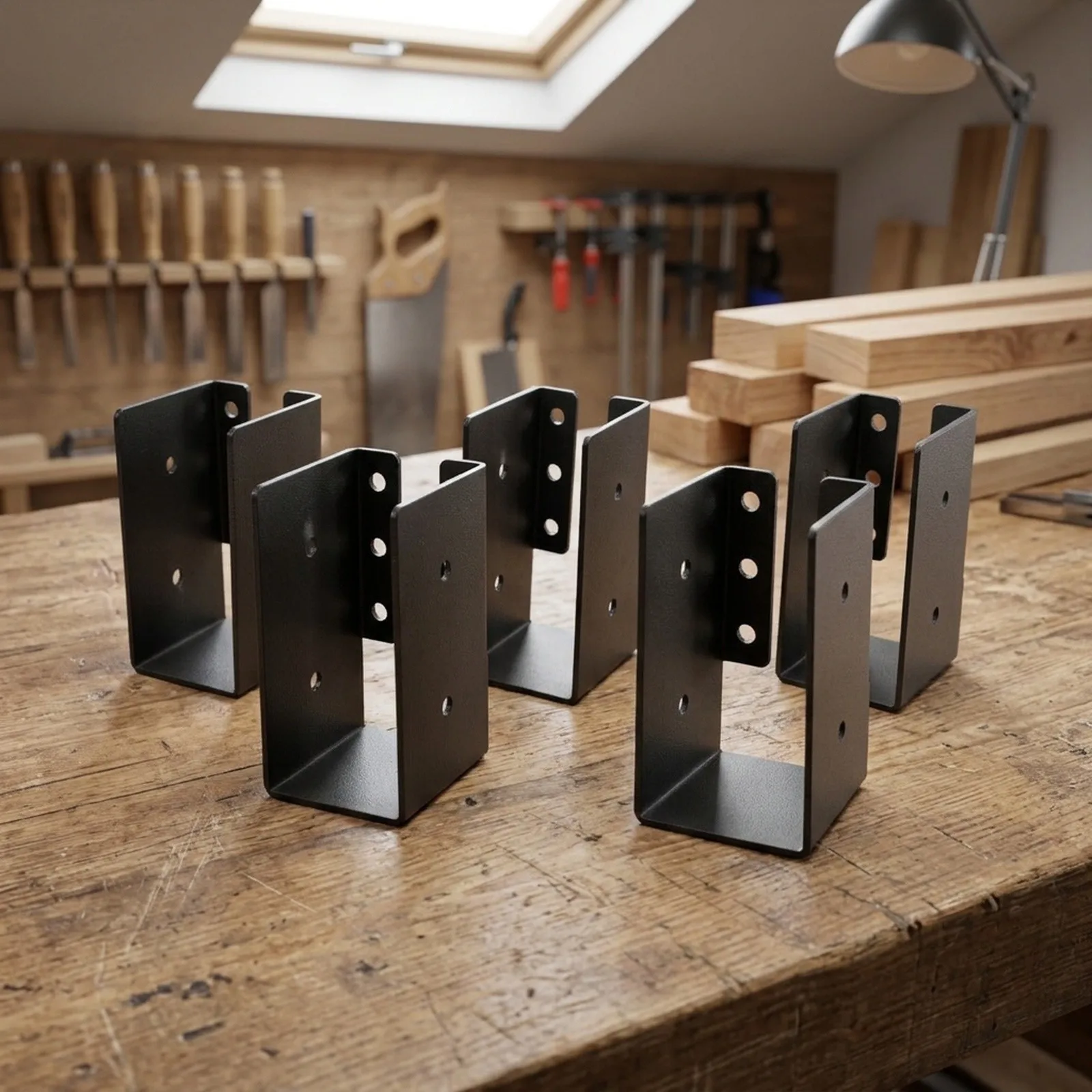 Sturdy Steel Joist Hanger Set for Wood Fence and Pergola Support Concealed Connectors with Pre Drilled Holes Six Pieces