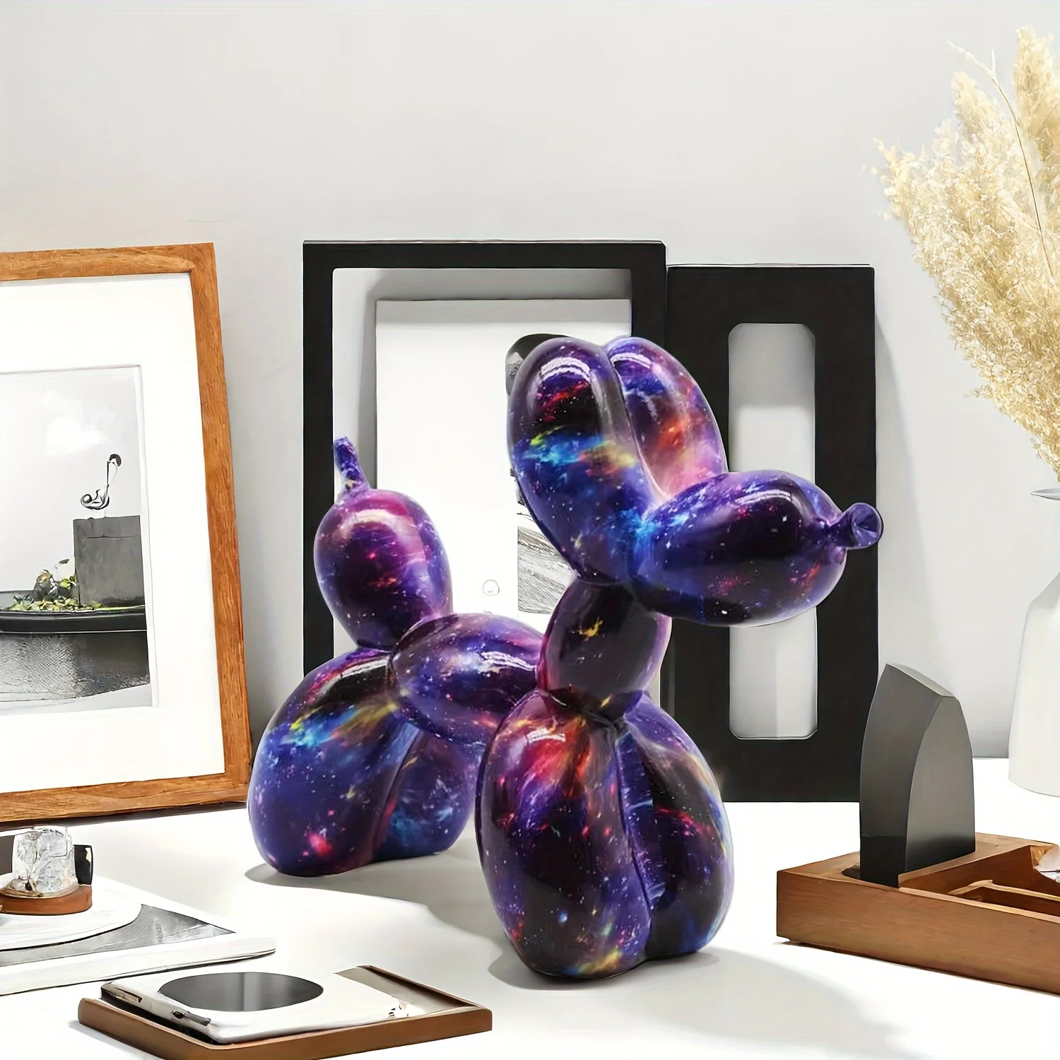 

Resin Animal Sculpture - Colorful Galaxy Balloon Dog Figurine, Modern Handcrafted Resin Art Home Decor for Various Room Types