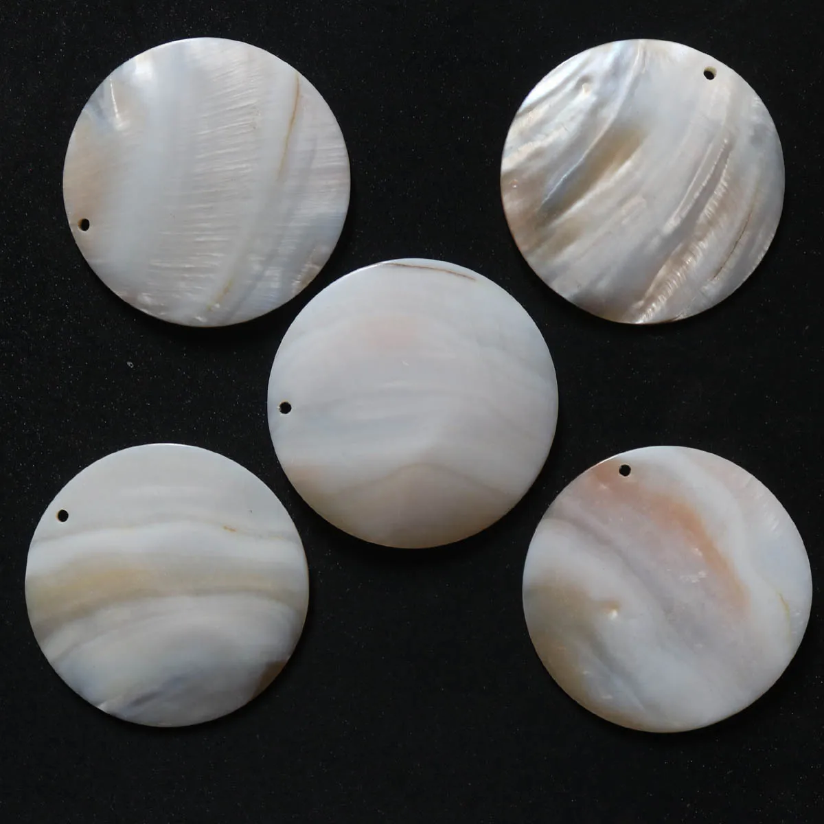 5PCS 50mm Round Disc Natural  White Brown Mother of Pearl Shell Pendant Charms Crafts