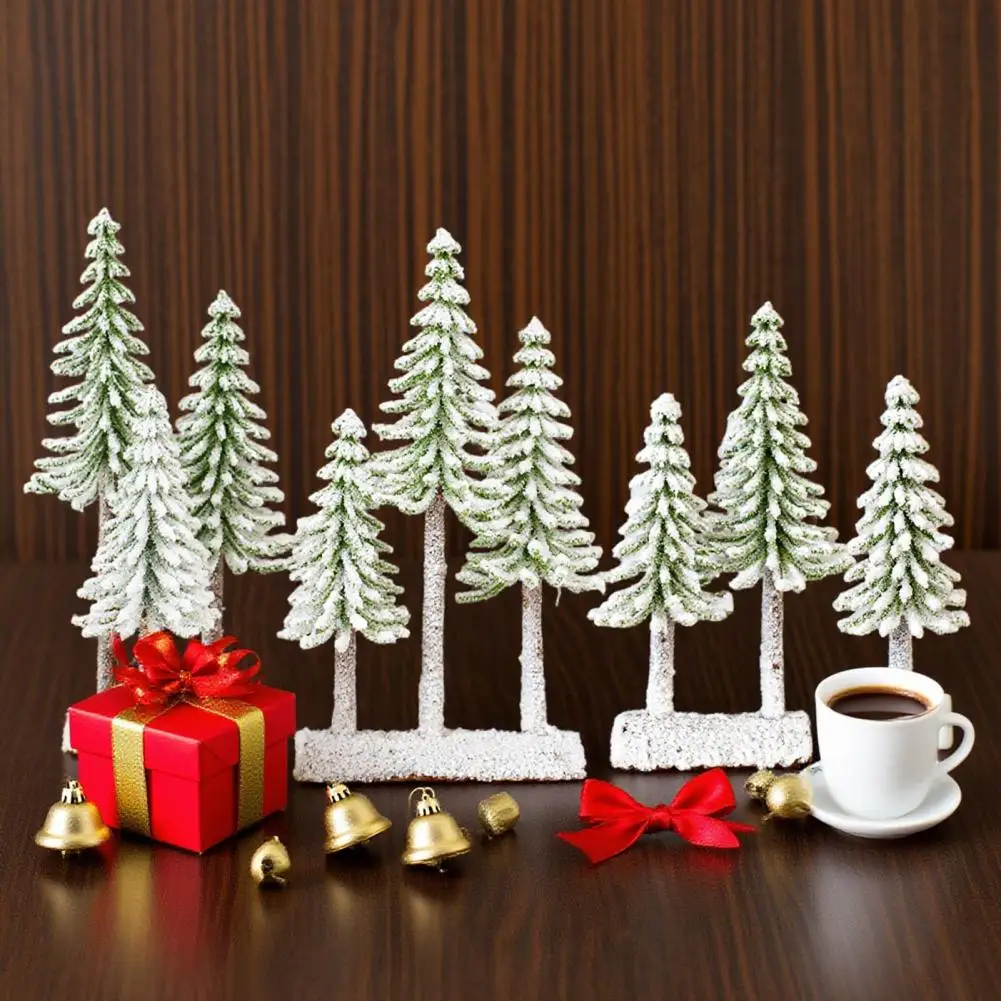 Christmas Tree Artificial Bottle Brush Tree With Wooden Base Small Snow Frost Flocked Pine Tree For Winter Tabletop Home Decor