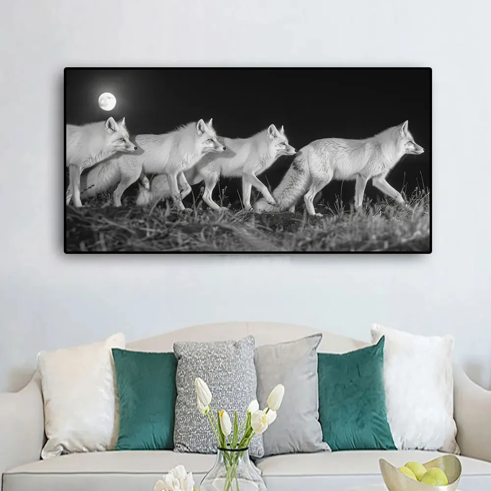 Imágenes modernas de naturaleza, zorro salvaje, rey en la noche, pintura de diamante artesanal, cuadrado completo y redondo para sala de estar, decoración del hogar, arte de pared