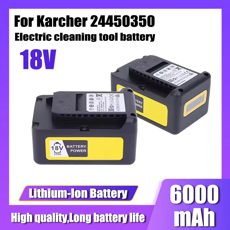 18V lithium-ion battery, 6000mAh, for Karcher 24450350 electric cleaning tool battery replacement, with LCD display