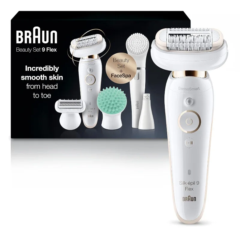 

Эпилятор Braun Silk-epil 9 Flex 9-300, набор для красоты, удаление волос на лице для женщин, устройство для удаления волос, бритва и триммер, беспроводной