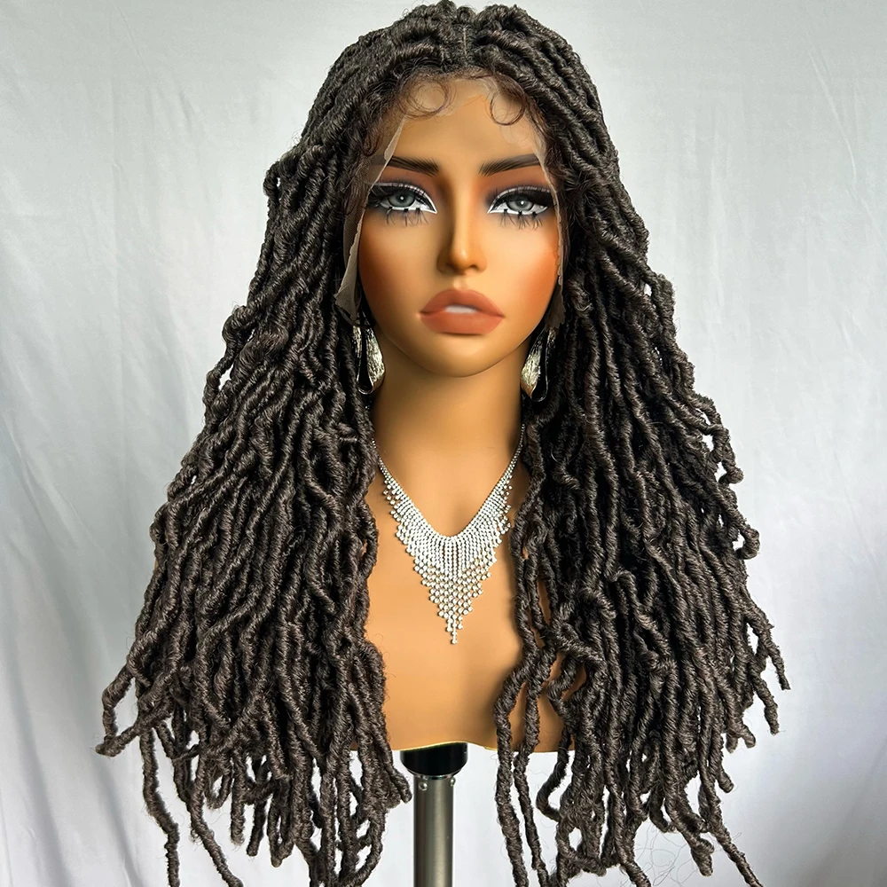 

X-TRESS Brown Color Faux Locs Braided Wig 24" Long Dreadlocks Crochet Braids Wig with Baby Hair Soft Full Lace Wigs for Women