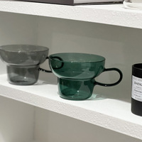 1 Piece 400ml Transparent Teal Grey Colored Heat-resistant Glass Mug Cup Wide-mouth Mug Milk Coffee Tea Cup With Handle