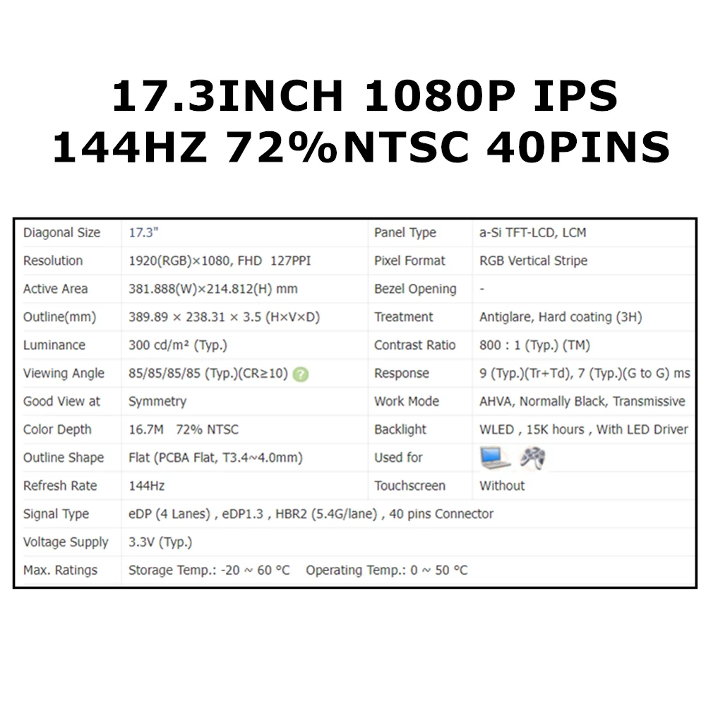 B173HAN04.0 LP173WFG SPB1 NV173FHM-N44 N173HCE-G33 B173HAN04.4 الأصلي 17.3 بوصة 1080P 144HZ شاشة لاب توب LCD عرض ماتري #5