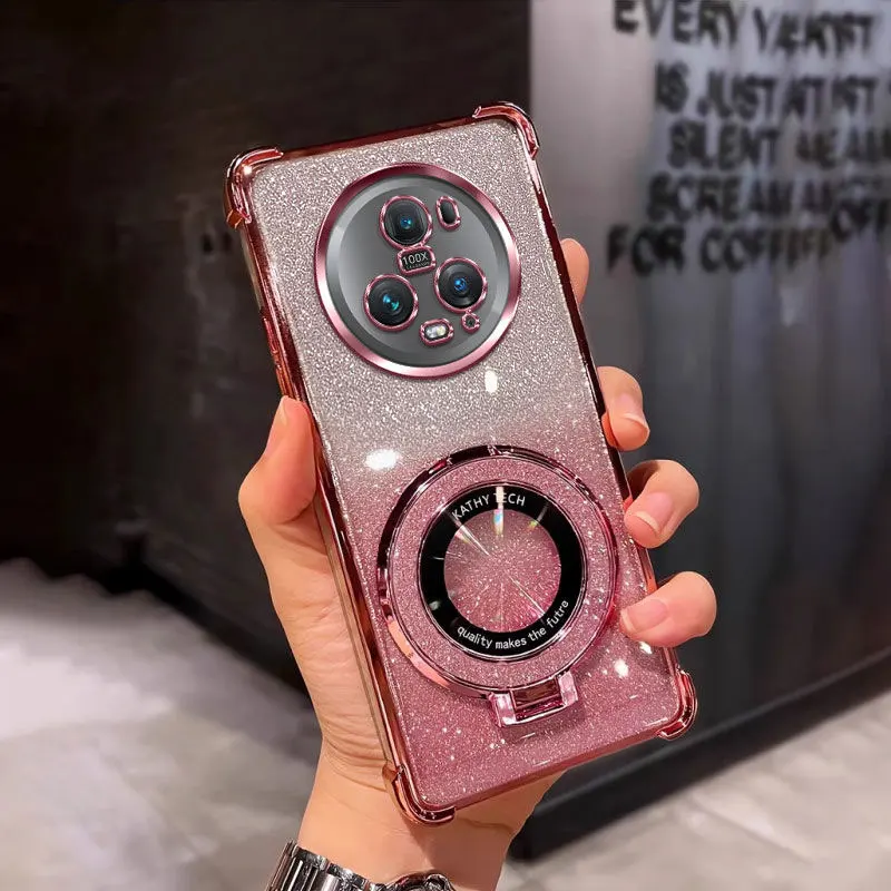 حافظات هاتف Magic5pro مع حامل Bing بريق تصفيح حافظة من السيليكون المقاوم للصدمات لهاتف Honor Magic5 pro Lite X9A غطاء براكيت هدية