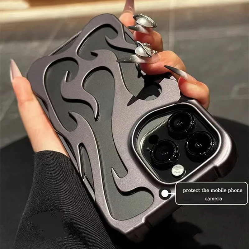 Fashionable Hollow 3D Flame Pattern Mobile Phone Case for iPhone 15 13 12 11 14 Pro max 15 Plus Ultra-Thin image 3