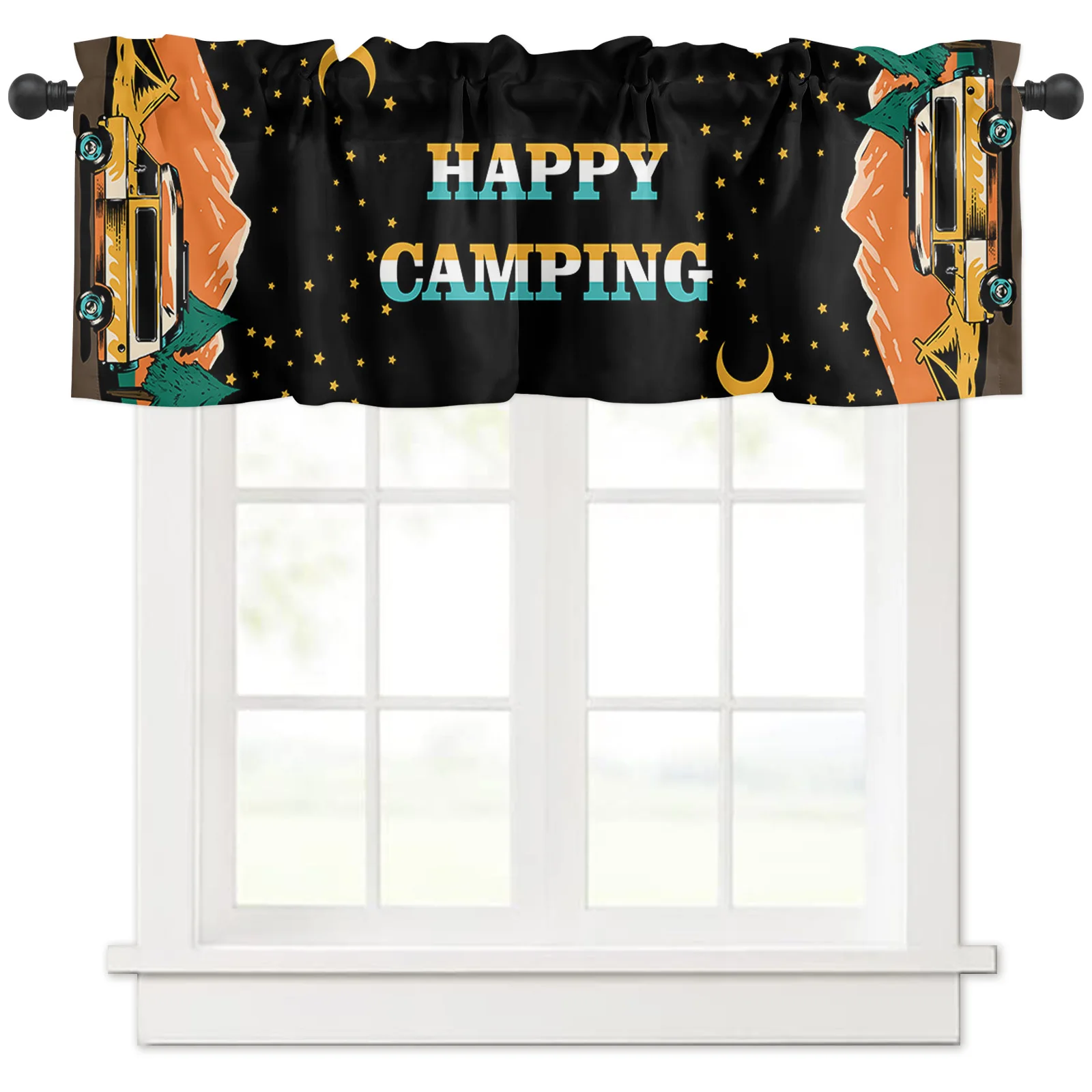 ZEDLIYU Valances for Windows Kitchen Living Room Small Window Valance Happy Camper 1 Panel, 42 x 12 Inch