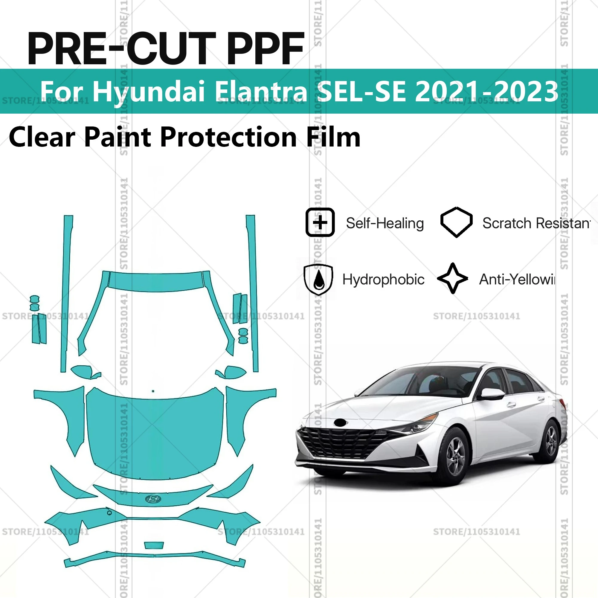 

Pre-Cut Paint Protection Film PPF Transparent Car Film Automotive PPF Front Kit - Rockers For Hyundai Elantra SEL-SE 2021-2023