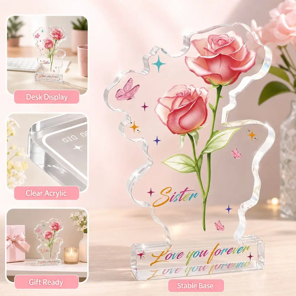 Festive 2D Flat Acrylic Desk Decor Clear Acrylic Floral Design Acrylic Plaque Sign Acrylic Ornament Christmas Celebration