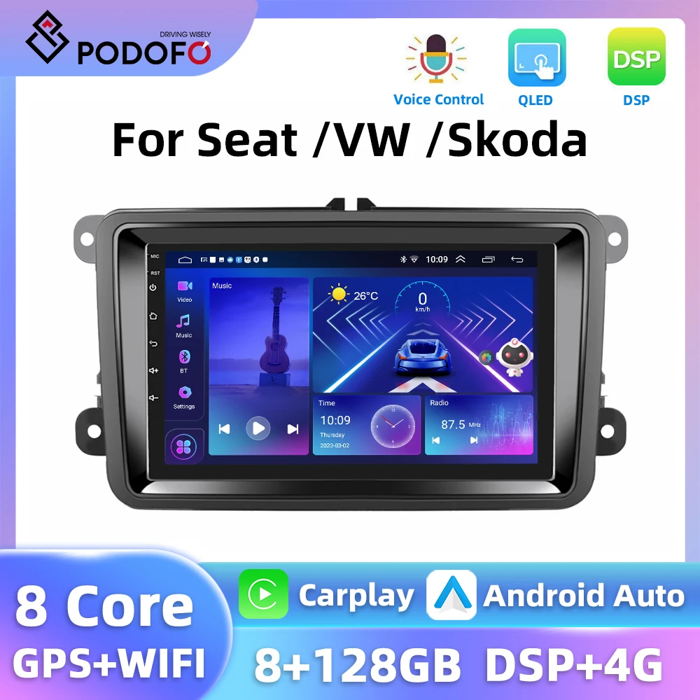 Podofo 7'' Universal Car Radio For Volkswagen Skoda PASSAT Seat 2Din Carplay Android Auto GPS Navigation WIFI Multimedia Player