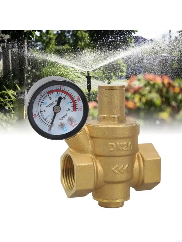 Versatile Water Pressure Regulator 1/2 Inch DN20 with Pressure Gauges Brass Suitable for Homes Buildings & Factories