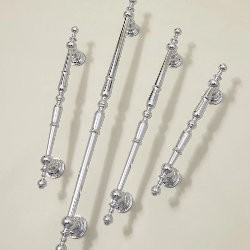 Silver Furniture Hardware Drawer Pull Bright Chrome Solid Brass Cabinet Knobs French Luxury Cupboard Handles Kitchen Accessories
