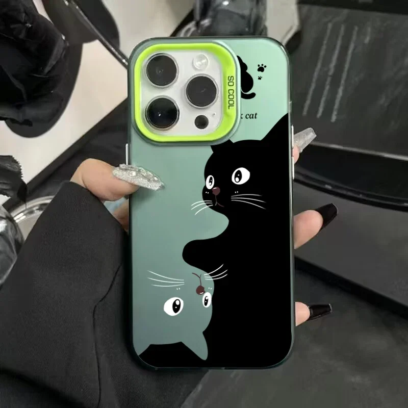 Niedliche Cartoon-schwarze Katze Handyhülle für iPhone 17 16 15 Pro Max Hüllen iPhone 14 13 12 11Pro Max 7 8 Plus SE 17Air stoßfeste Abdeckung