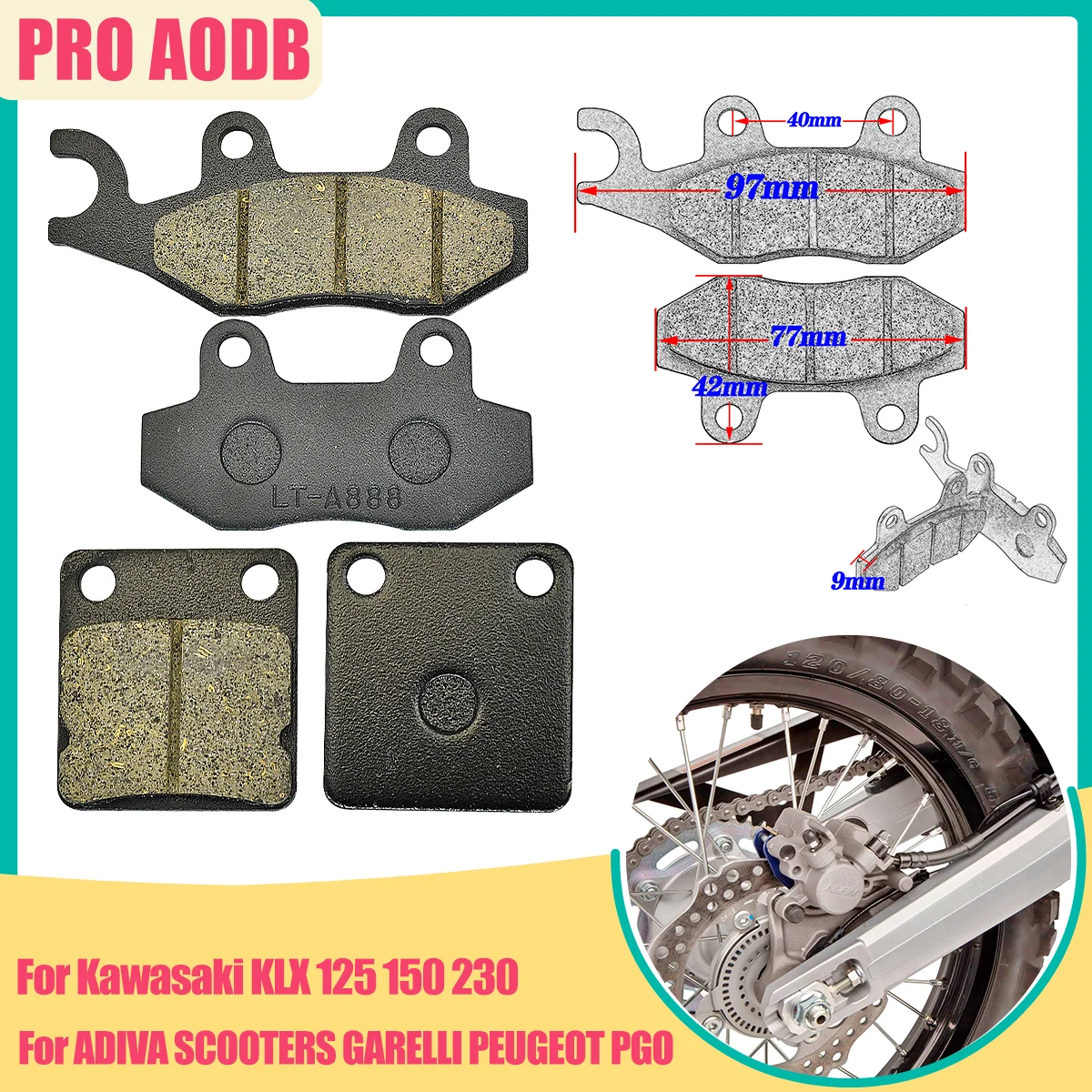 Front and rear brake pads For Kawasaki KLX PGO ADIVA SCOOTERS GARELLI PEUGEOT 125 150 230 AD AR KRS JOKER Freeland TGB BAROSSA