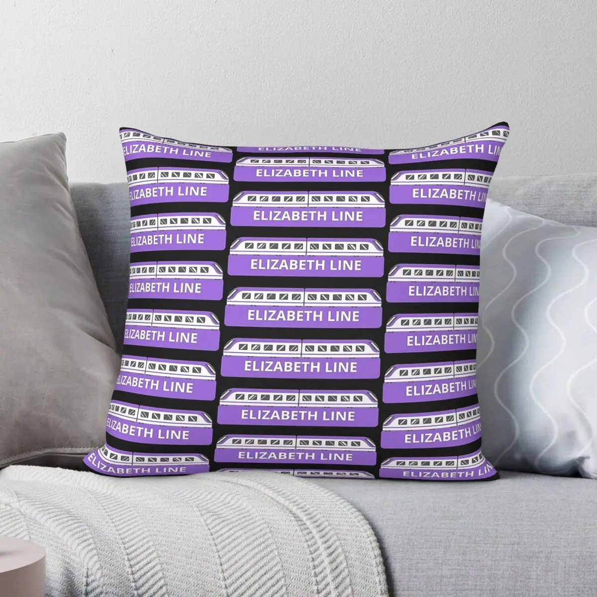 Elizabeth Line Purple Train Square Pillowcase Polyester Linen Velvet Creative Decorative Pillow Case Home Cushion Cover 45x45