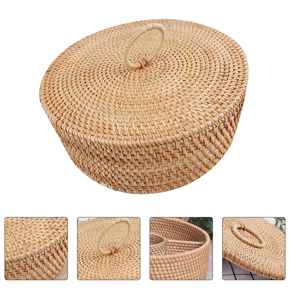 

1Pcs Covered Vintage Hand-Woven Basket Household Snack Fruit Nut Candy Dessert Storage Container Basket