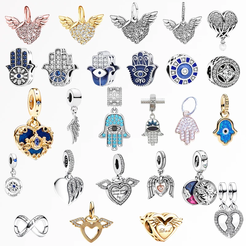 

Hot Sparkling Angel Wings and Demon Eyes Charm Beads Fit Original 925 Sterling Silver Bracelet Charms DIY Making Jewelry