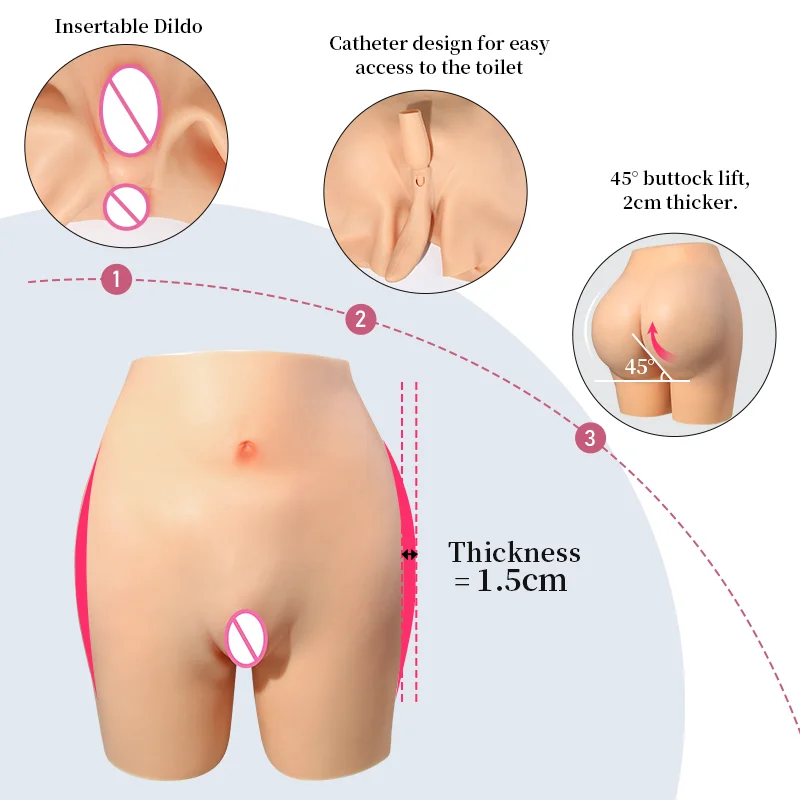 Lervanla Men's Silicone False Vagina Pants Sexy Buttocks 2cm Shemale Cosplay Crossdresser Drag Queen Hip Enhancer Pant 6 Colors