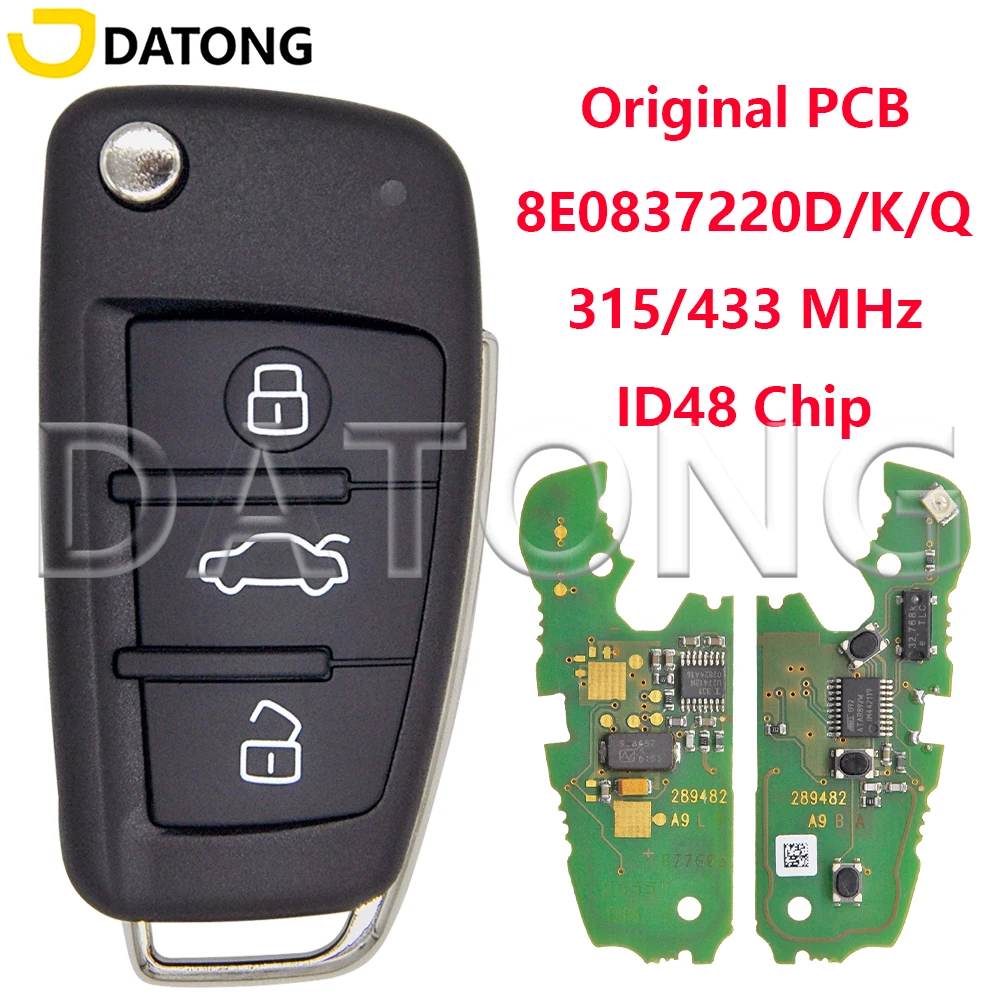 

Оригинальный ключ для автомобиля Datong World Original PCB ID48 315/433MHz 8E0837220D/220K/220Q для Audi A2 A4 S4 RS4 B7 Cabrio Quattro Avant 2005-2008