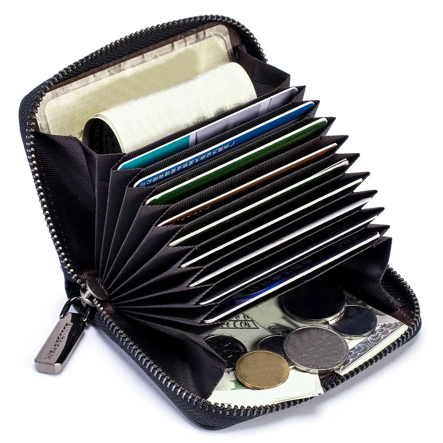 Leather Men Wallet Card Pack Zipper Card Case Holder Credit Card Bag Short Coin Purse Black