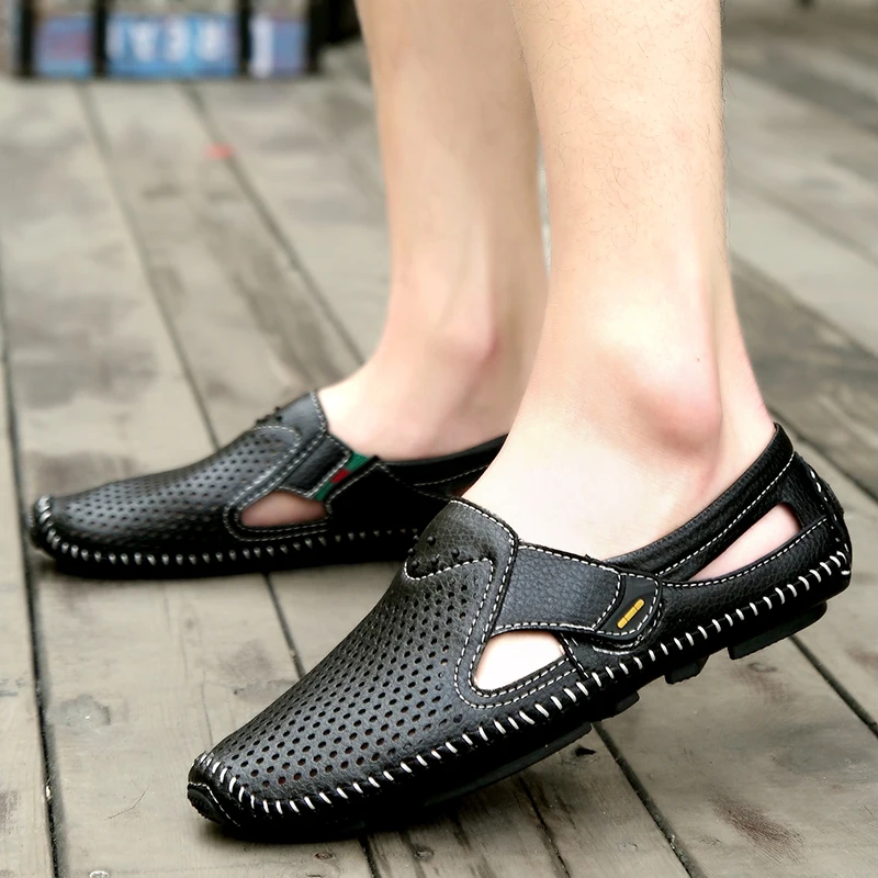 موضة حذاء رجالي ماركة عادية الانزلاق على الصيف مصمم المتسكعون الرجال الأخفاف مع ثقوب تنفس الرجال أحذية قيادة حجم 38-47 #5