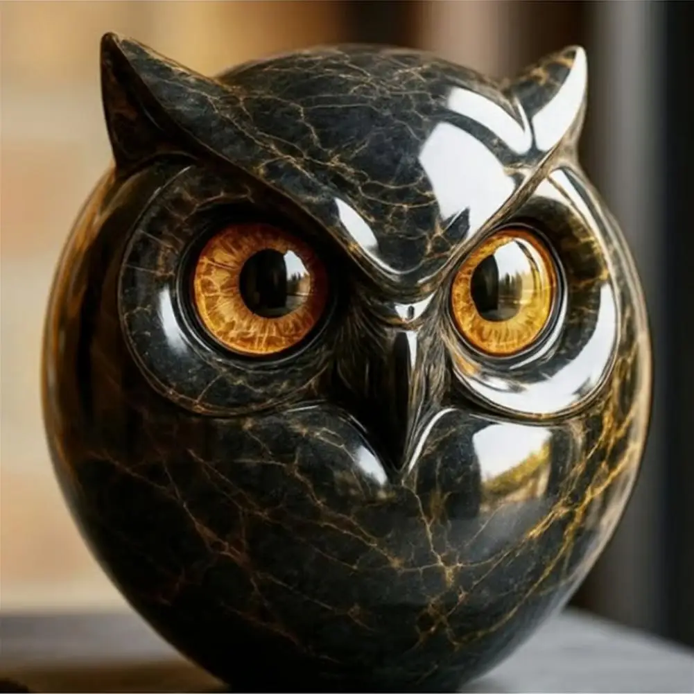 Amber Eyes Owl Statue Handcrafted Owl Stone Sculpture with Amber Eyes Imitation Owl Head Statue Healing Stone for Lovers