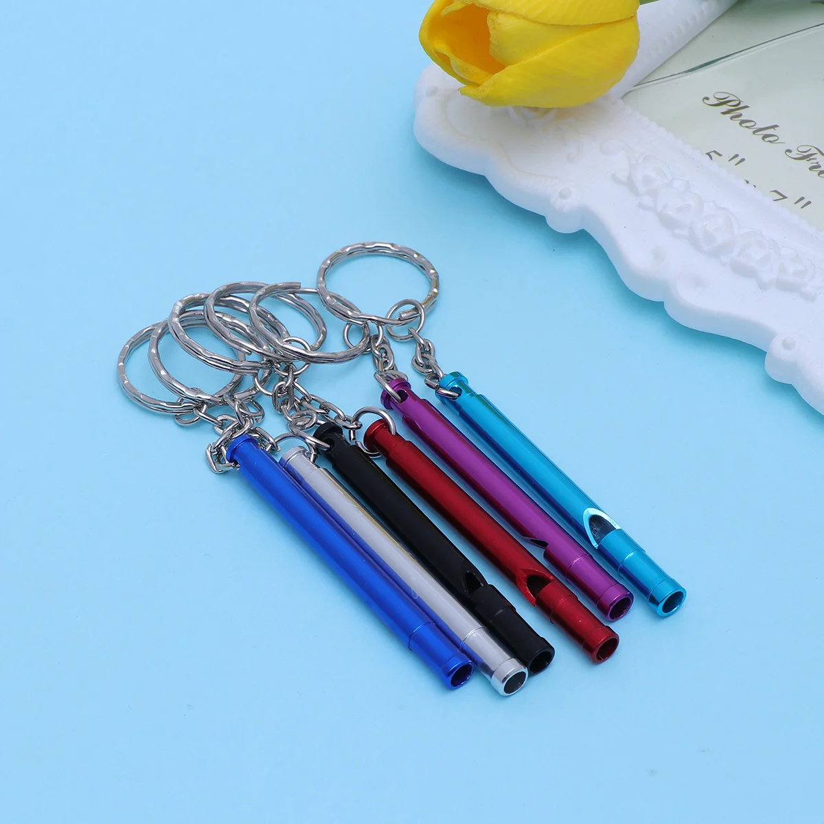 6 قطع من صفارة إنقاذ المدمجة في الهواء الطلق، صفارة من خليط معدني شديدة التحمل مع حلقة لحقيبة الظهر المفاتيح، الاستعداد للطوارئ #3