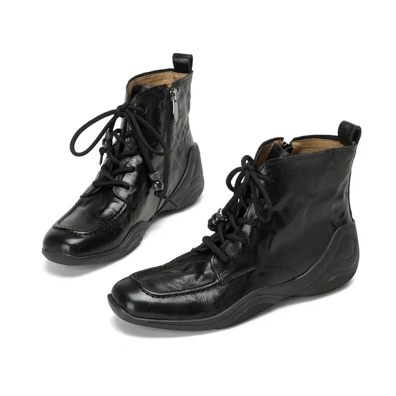 

Women Genuine Leather Ankle Boots Flat Bottom Comfortable Soft Modern Street Style Party Shoes Ankle Strap