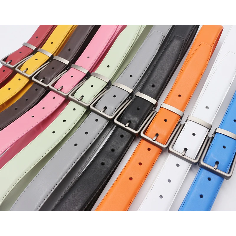 حزام مشبك بدبوس ملون ، جلد طبيعي عالي الجودة ، حزام فستان نسائي ، موضة شبابية ، الأكثر مبيعًا