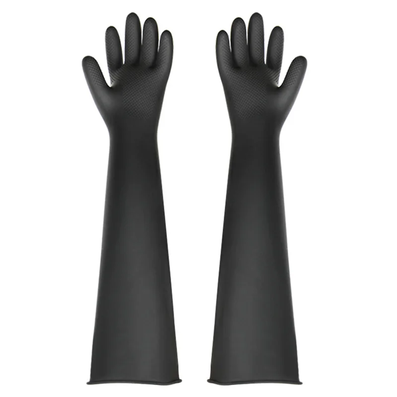 Long Kitchen Clean Tools Waterproof For Washing  Acid and Alkali Resistant Black Industrial Rubber Gloves