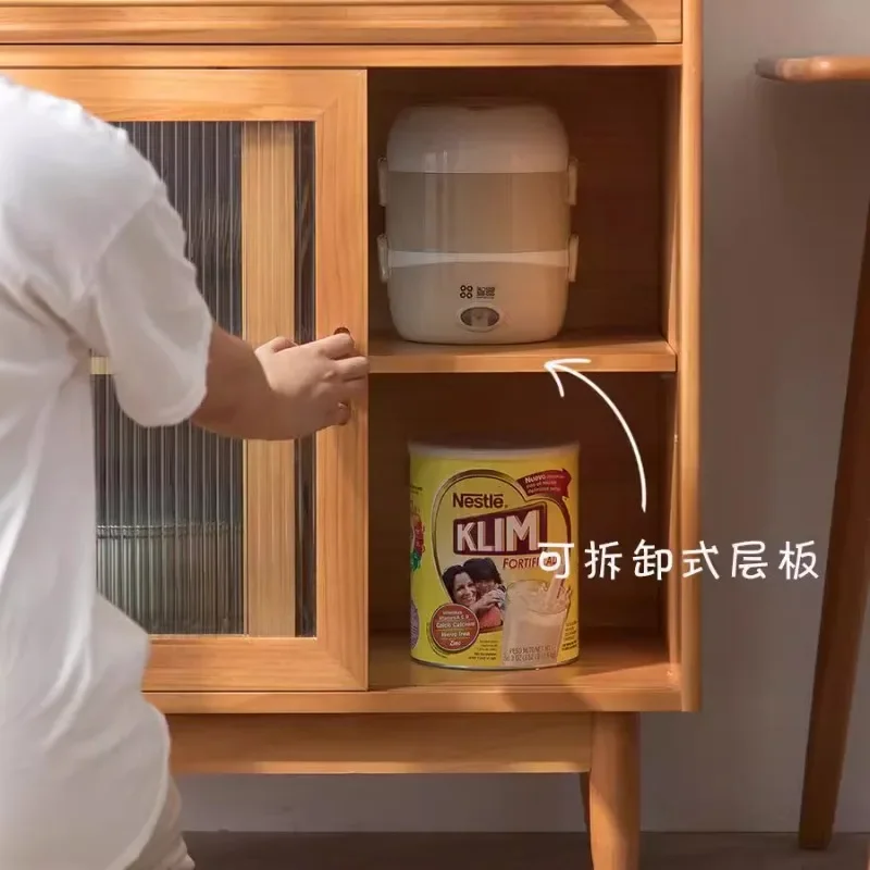 خزانة جانبية لتناول الطعام على الطراز الشمالي مصنوعة بالكامل من الخشب الصلب وخزانة شاي بسيطة لغرفة المعيشة مدمجة على الحائط الياباني #4