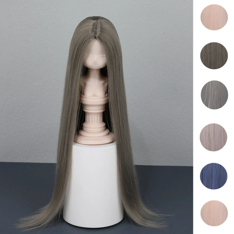 BJD Doll Wig 3/4/6 Soft Colorful Medium Hair Long Straight Hair Can Hand Modified Wig Cover DIY Makeup Accessories COS Doll Hair