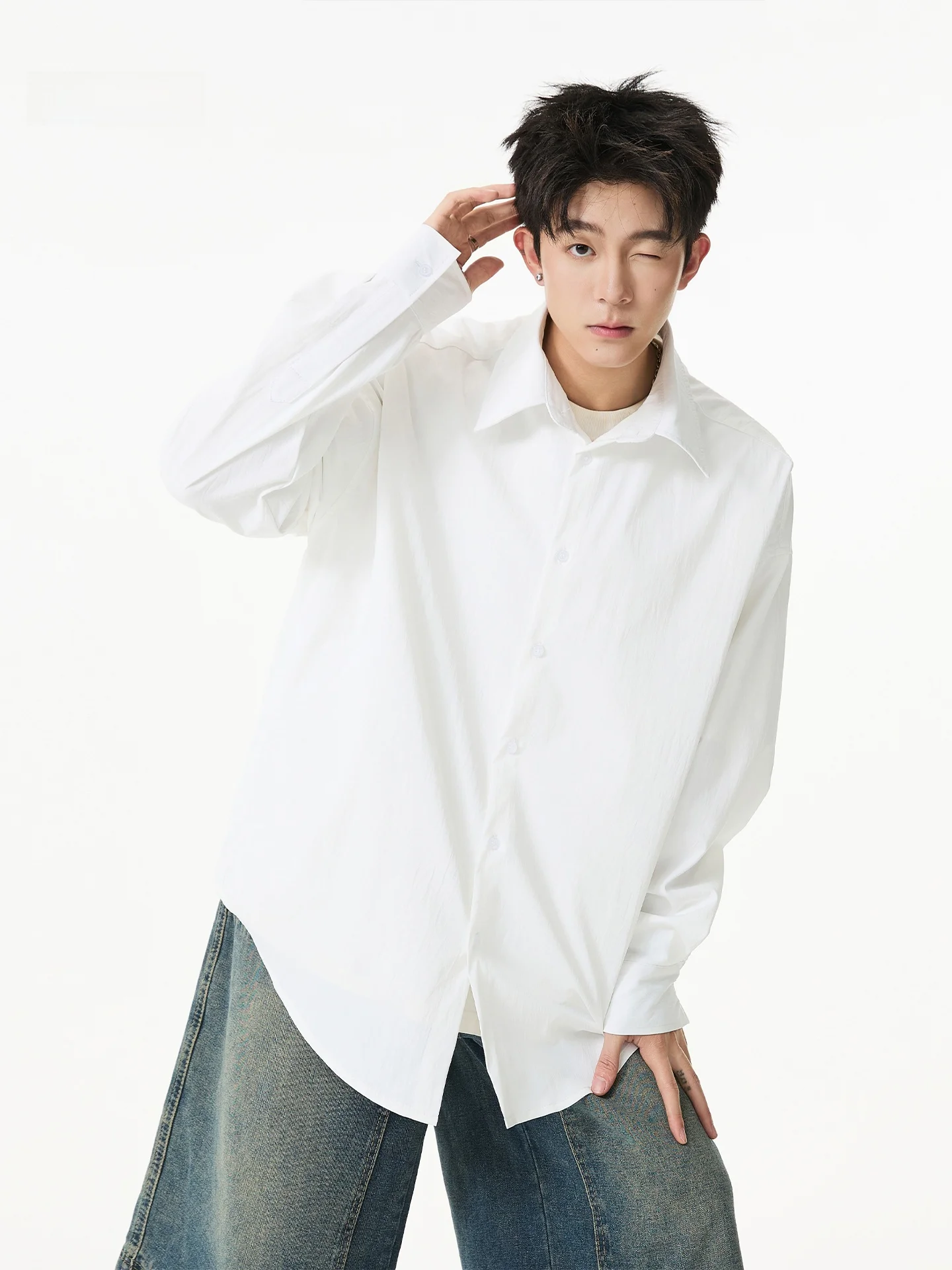 

Thickened White Shirt Men's Autumn Winter Formal Wear Casual Long Sleeve Inner Layering College Style Polyester Fiber Breathable