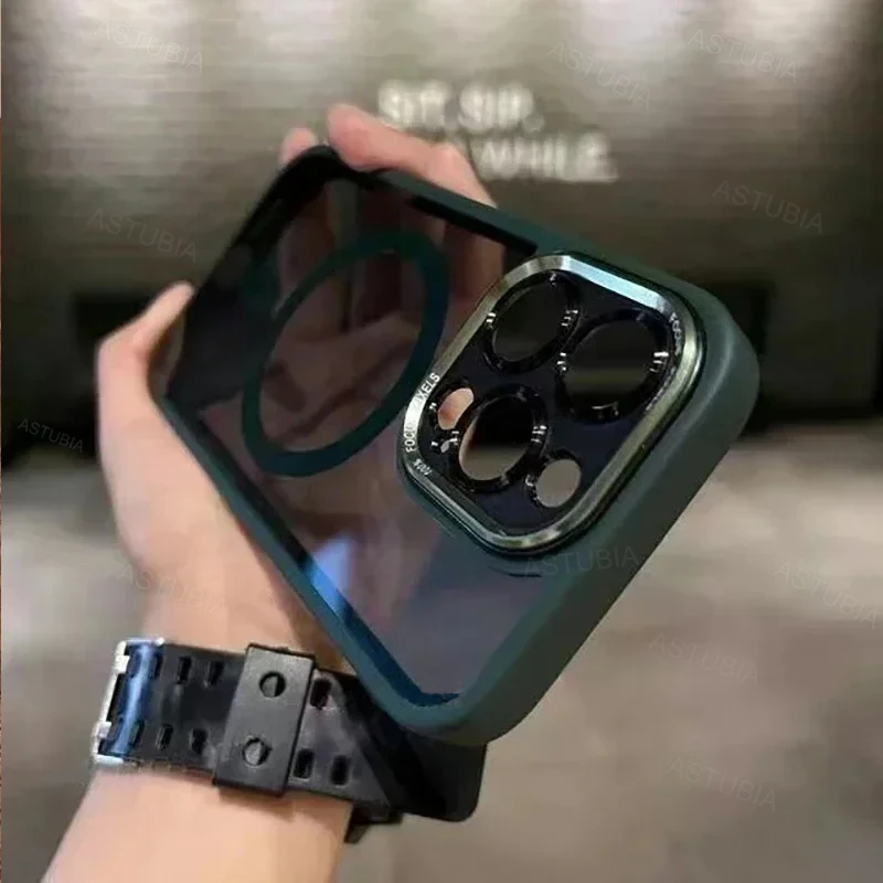 Luxe Magnetische Metalen Lens Bumper Bescherming Case Voor iPhone 16 15 14 13 12 11 Pro Max 16 Plus Draadloze Lading harde Clear Cover