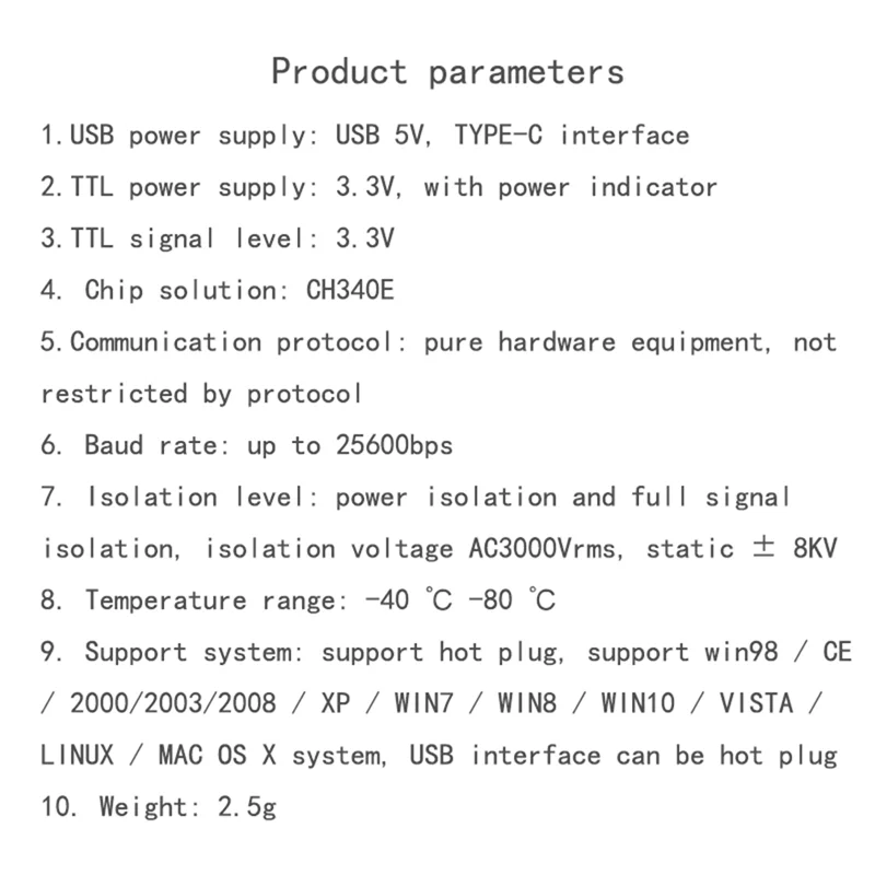Y45A-Modul USB Ke TTL Terisolasi 3.3V TYPE-C Sikat Peningkatan Kabel Unduh Industri 1 Buah Hitam
