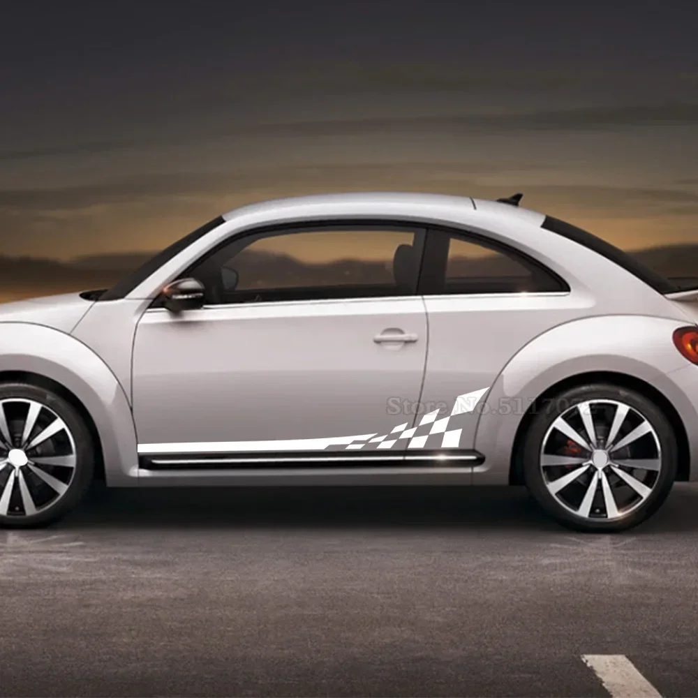 

2pcs Car Styling Checkered Flag Door Side Stripes Body Vinyl Decal Stickers For Volkswagen Beetle 2011-Present Accessories