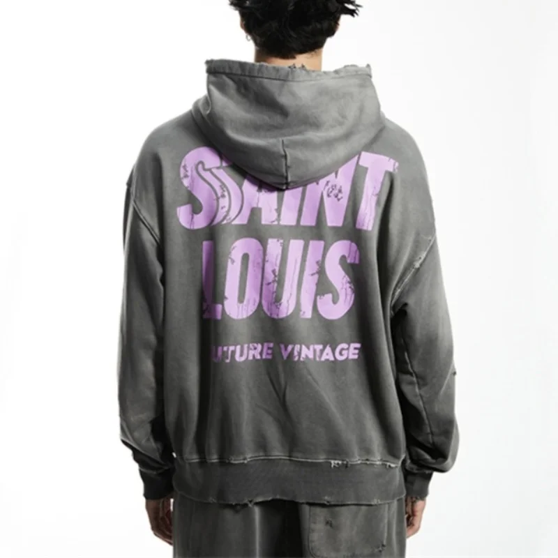 Splash Ink Washed Letter Print SSSAINT LOUIS Hoodie Autumn Winter Men Women Vintage Best Quality Oversized Hooded Sweatshirt