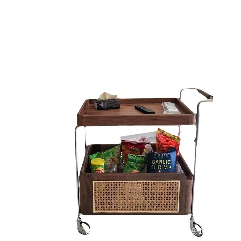 

Spot retro mobile trolley living room sofa balcony medieval solid wood storage rattan rack home trolley
