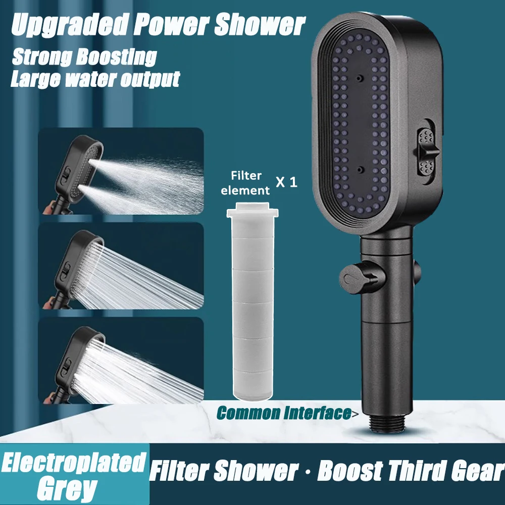 3 In 1 High Pressure Shower Head With Filter Handheld Adjustable Button Bathroom Shower Head Water Saving Bathroom Accessories