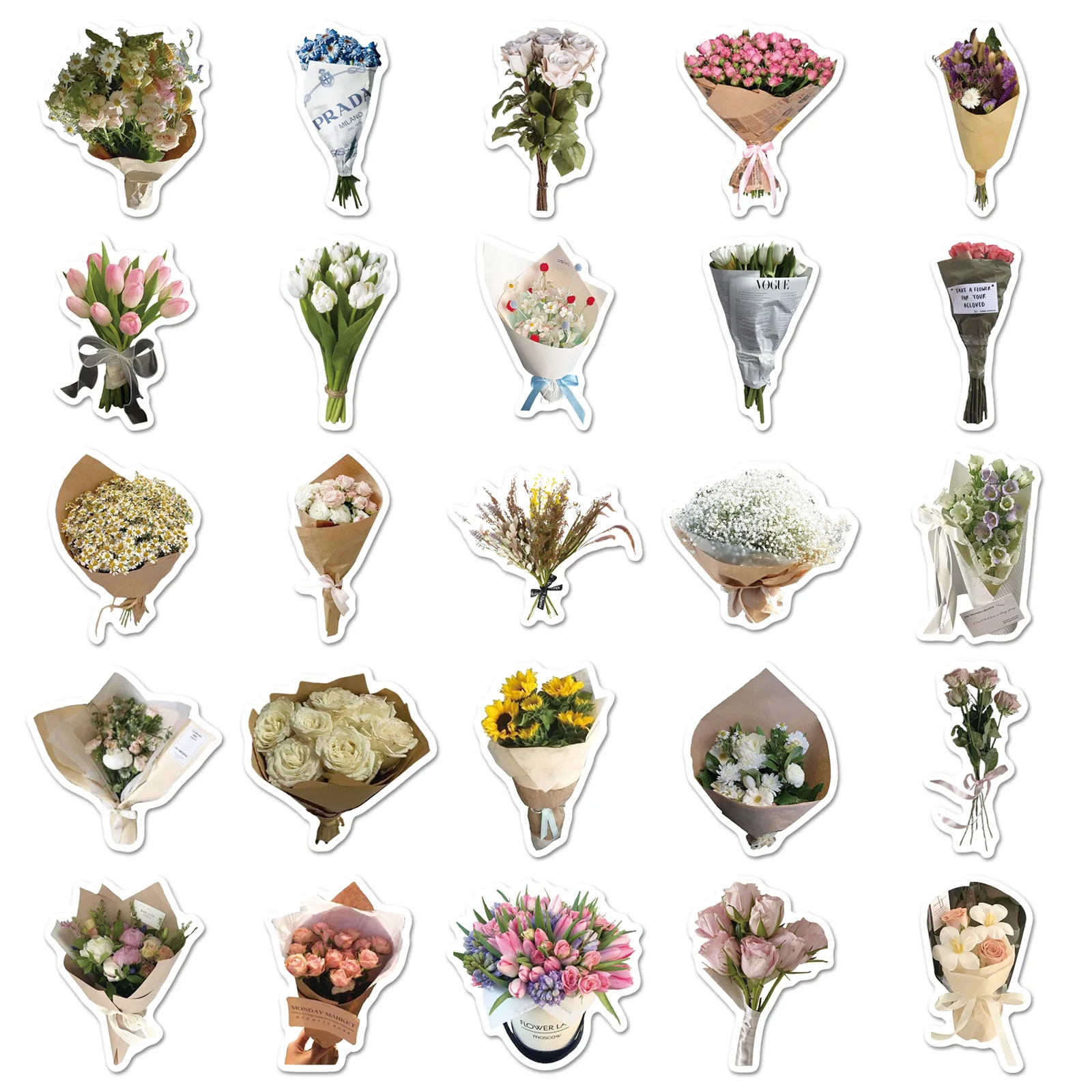 50PCS Romantische Bouquet Cartoon Aufkleber INS Stil Dekoration Retro Blumen Aufkleber DIY Kühlschrank Laptop Gitarre Auto Fahrrad Kinder Spielzeug