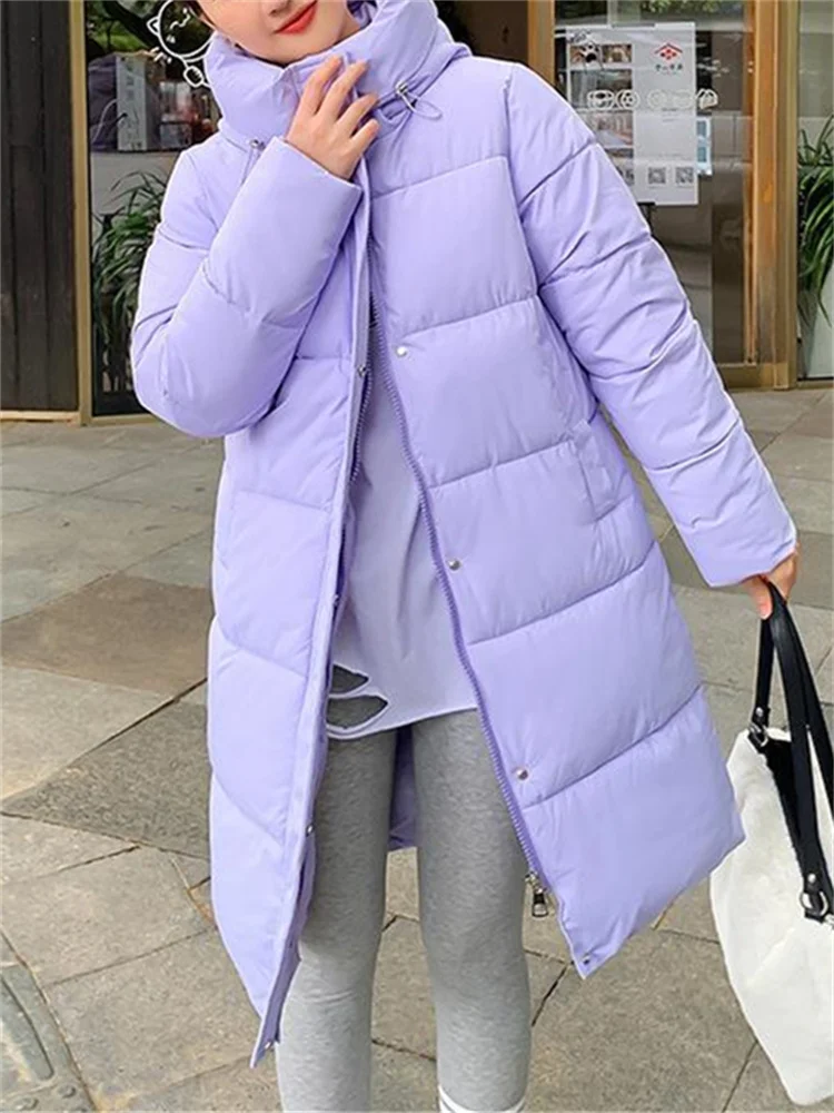 

New Korean Fashion Long Sleeve Hooded Long Jacket Thicken Warm Casual Coats Solid Parkas for Women Autumn Winter Parkas
