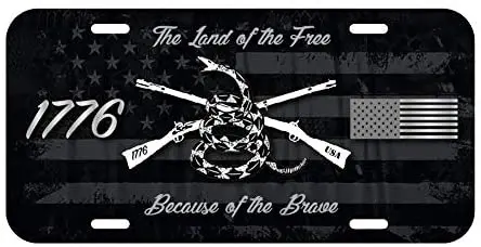 

Land of Free & Brave 1776 USA Us Flag Patriot Vehicle License Plate Army,Decorative Metal Car Plate Sign Auto Tag