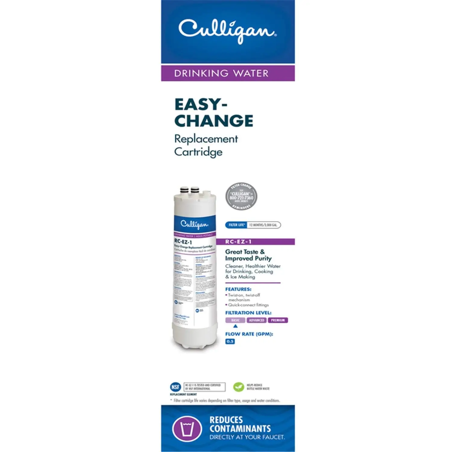 

Water Filtration Replacement Cartridge, 3000 Gallons, Reduces Chlorine & Odor, Under Sink/Fridge