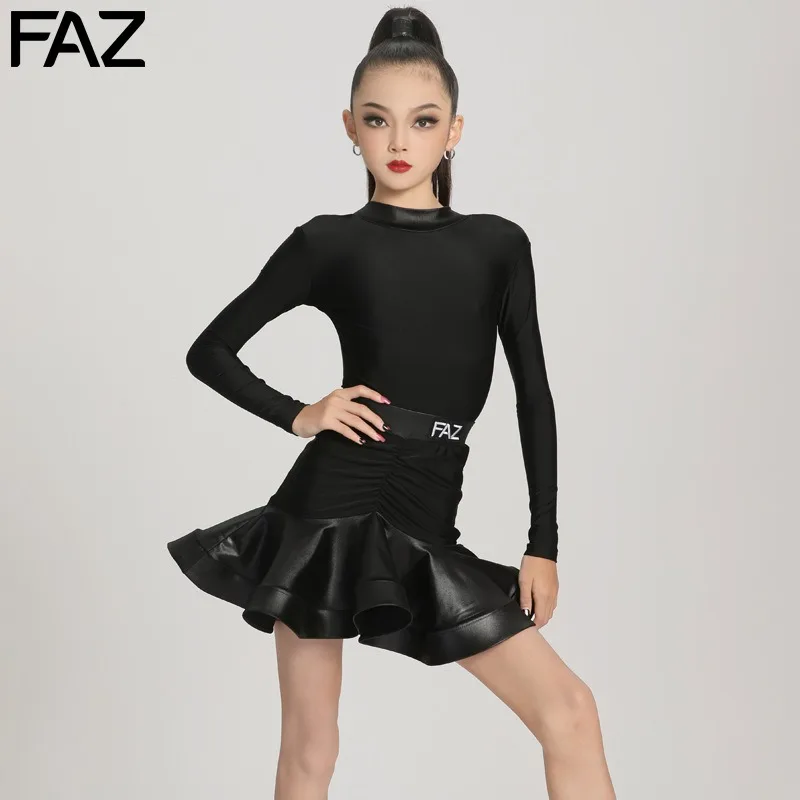 

Customized FAZ Children's Latin Dance Dress Advanced Girls' Chacha Dance Practice Training Performance Dress Set Fish Bone Skirt
