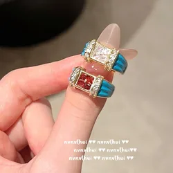 2023 Fashion Vintage Enamel Design 925 Silver Rings for Women Sparkling Zircon Court Style Open Ring Delicate Banquet Jewelry
