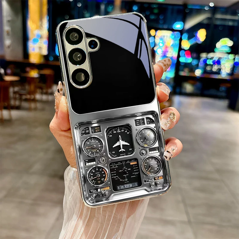 Retro Control Panel Electroplated Silver Phone Case For Samsung Note10 20 A06 A07 A12 A13 A14 A15 A16 A17 22 A23 A25 Glass Cover