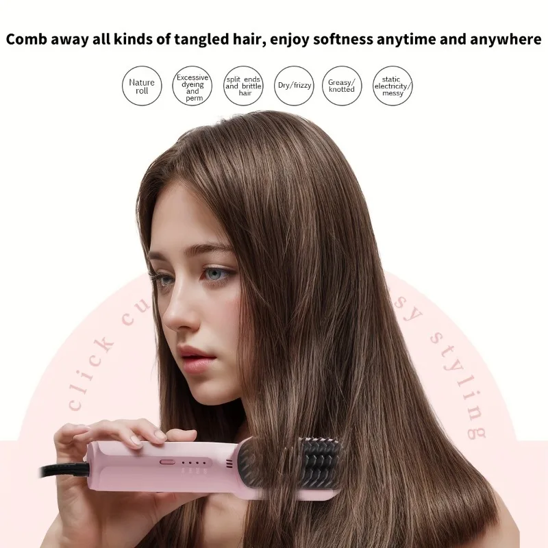 جهاز فرد شعر صغير محمول ، 2 في 1 ، أيون سالب ، مستقيم ، مشط ، فرشاة ، مكواة مسطحة ، جهاز فرد الشعر ، 4 سرعات ، حرارة