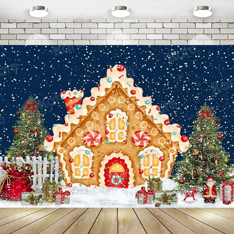 Christmas Photography Backdrop Pictures Gingerbread House Fabric Background Banner Poster Decor Party Baby Shower Happy New Year